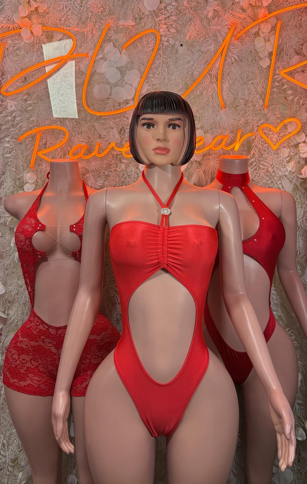 Red Bodysuit Festival Outfit - Exotic Dancewear Clubwear Bottle Girl - image 3