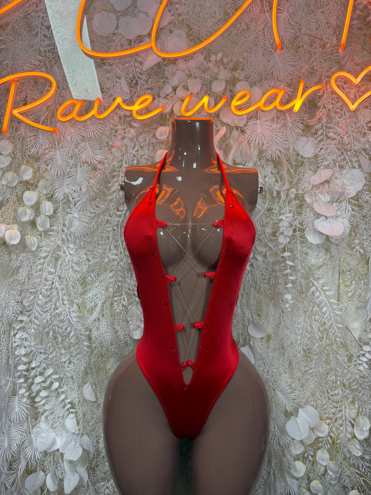 Exotic Dancewear Red Bodysuit Festival Outfit - Ravewear Clubwear Bottle Girl