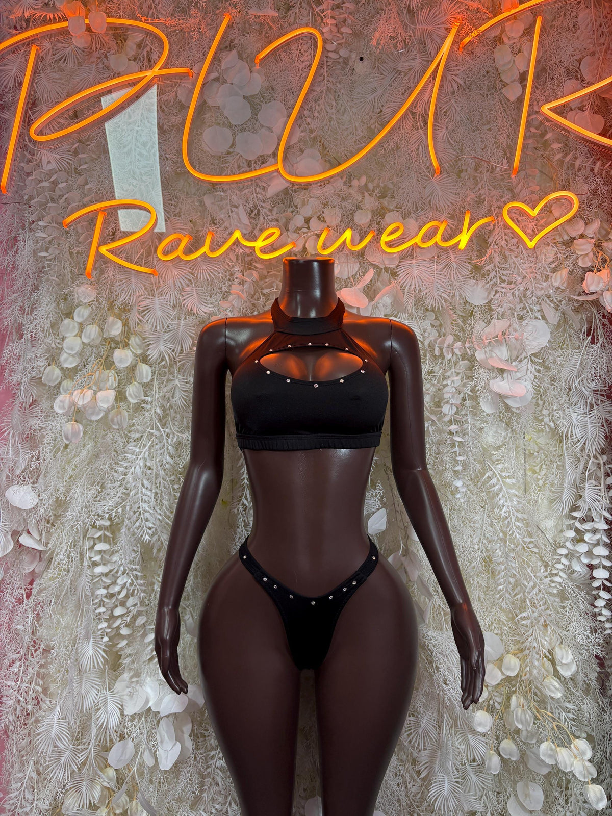 Rave Outfit Black Two Piece Set Festival Outfit Exotic Dancewear Clubwear