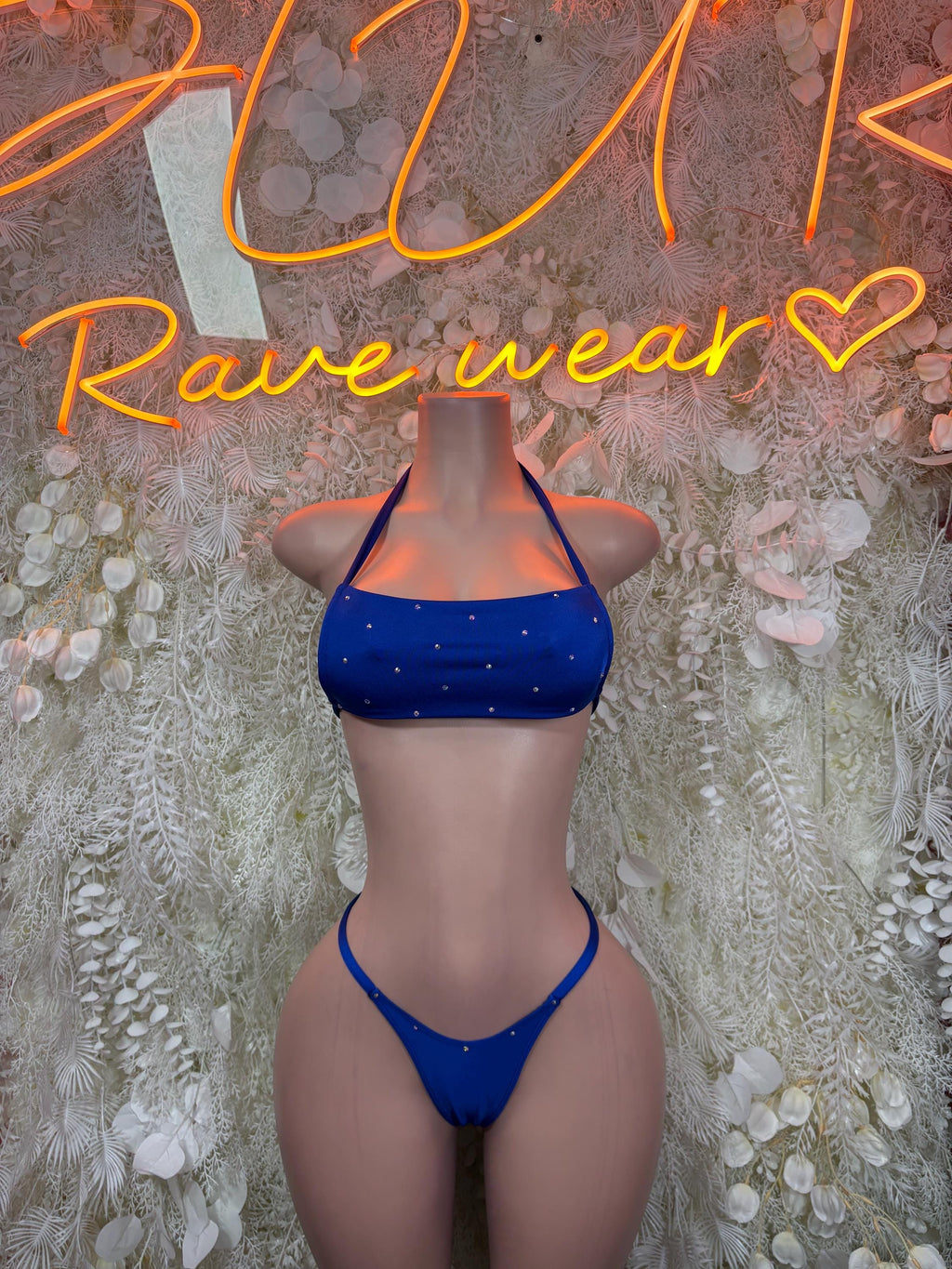 Royal blue micro bikini set with halter triangle top and matching string bottoms