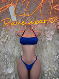 Royal blue micro bikini set with halter triangle top and matching string bottoms