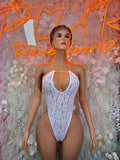 White Bartender Bodysuit Women - Bottle Service Outfit, Rave Festival Clubwear, Sexy One Piece Dancewear