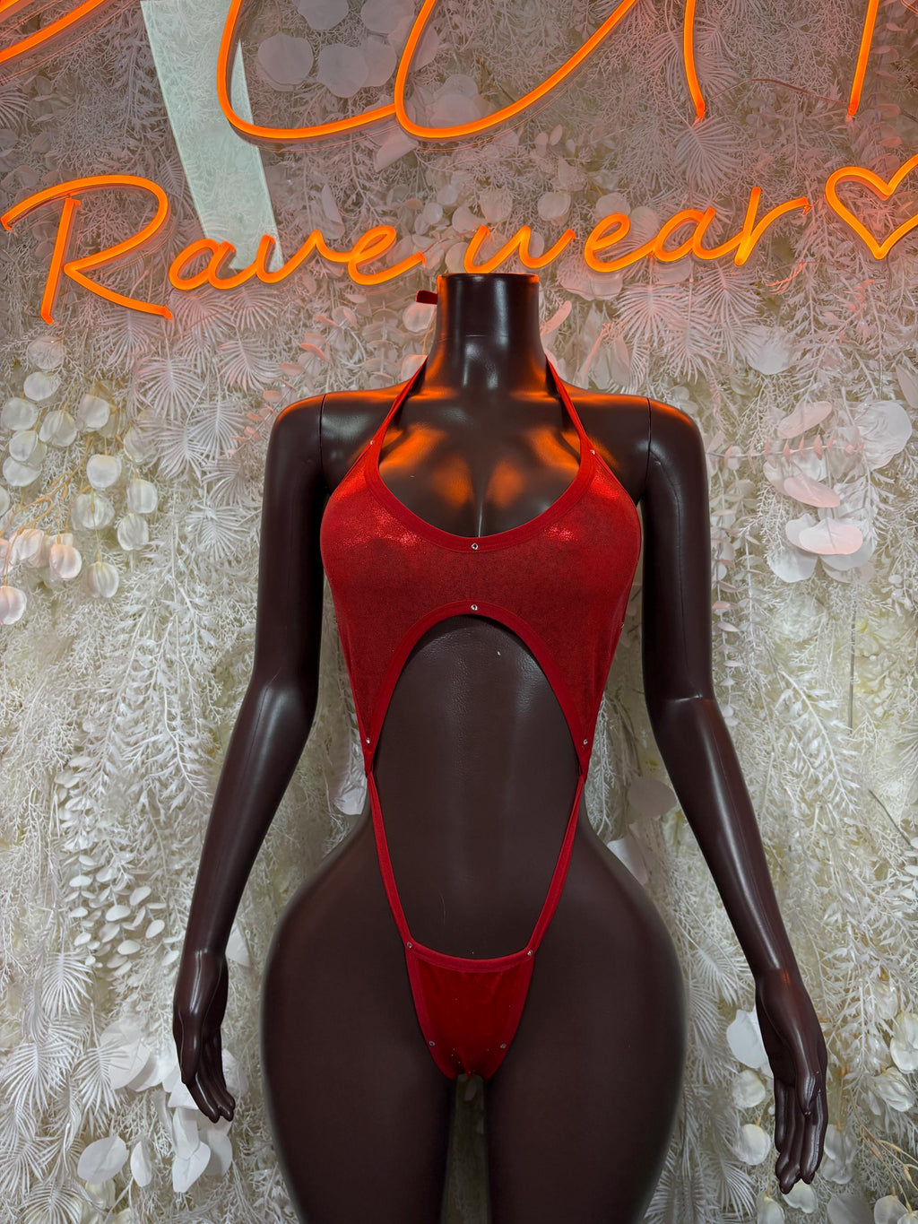 Red Bartender Bodysuit Women - Bottle Service Outfit, Rave Festival Clubwear, Sexy One Piece Dancewear