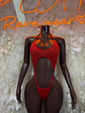 Red Bartender Bodysuit Women - Bottle Service Outfit, Rave Festival Clubwear, Sexy One Piece Dancewear