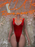 Red Bartender Bodysuit Women - Bottle Service Outfit, Rave Festival Clubwear, Sexy One Piece Dancewear