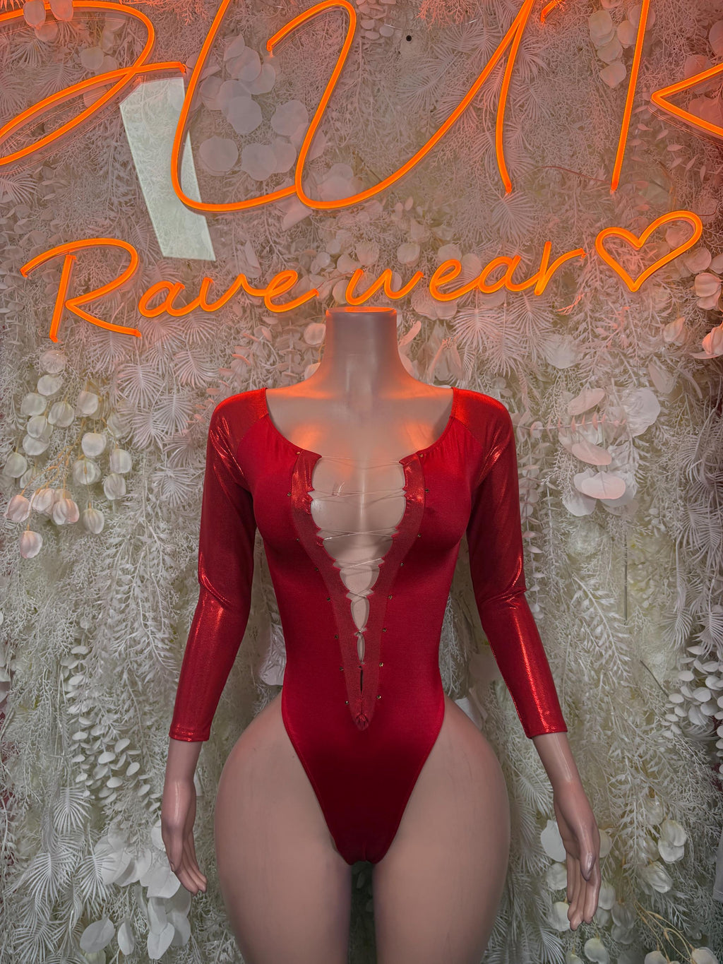 Red Bartender Bodysuit Women - Bottle Service Outfit, Rave Festival Clubwear, Sexy One Piece Dancewear