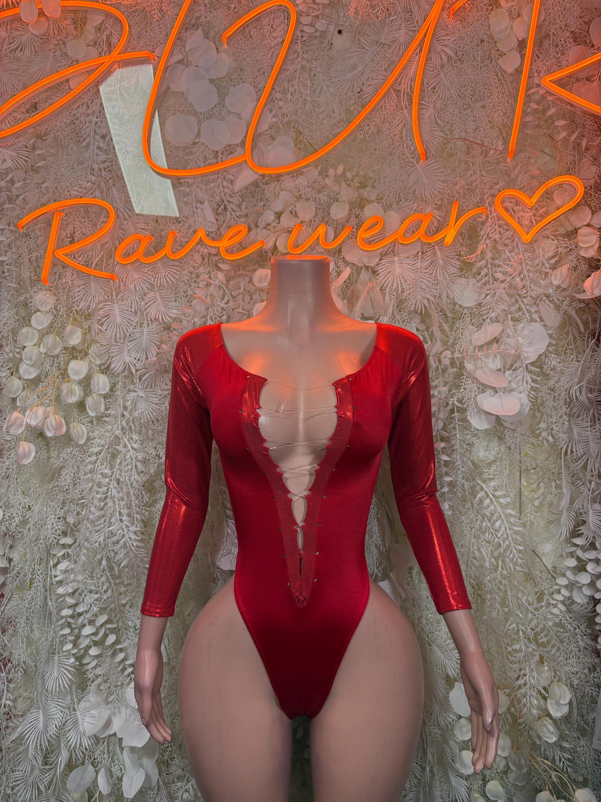 Red Bartender Bodysuit Women - Bottle Service Outfit, Rave Festival Clubwear, Sexy One Piece Dancewear