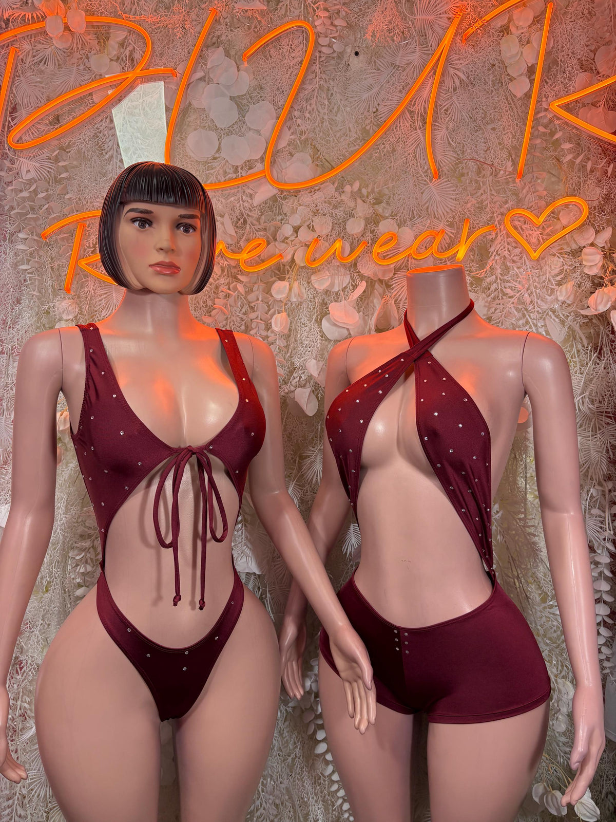 Burgundy Festival Bodysuit Women - Rave Outfit Exotic Dancewear Clubwear Bottle Girl Bodysuit - image 3