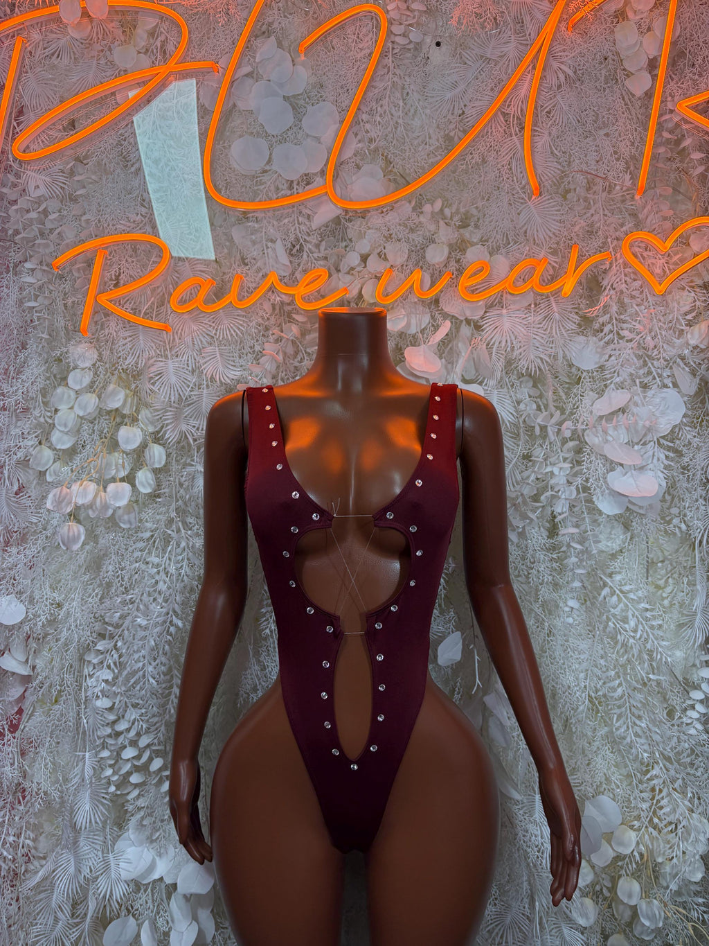 Burgundy Festival Bodysuit Women - Rave Outfit Exotic Dancewear Clubwear Bottle Girl Bodysuit