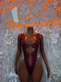 Burgundy Festival Bodysuit Women - Rave Outfit Exotic Dancewear Clubwear Bottle Girl Bodysuit