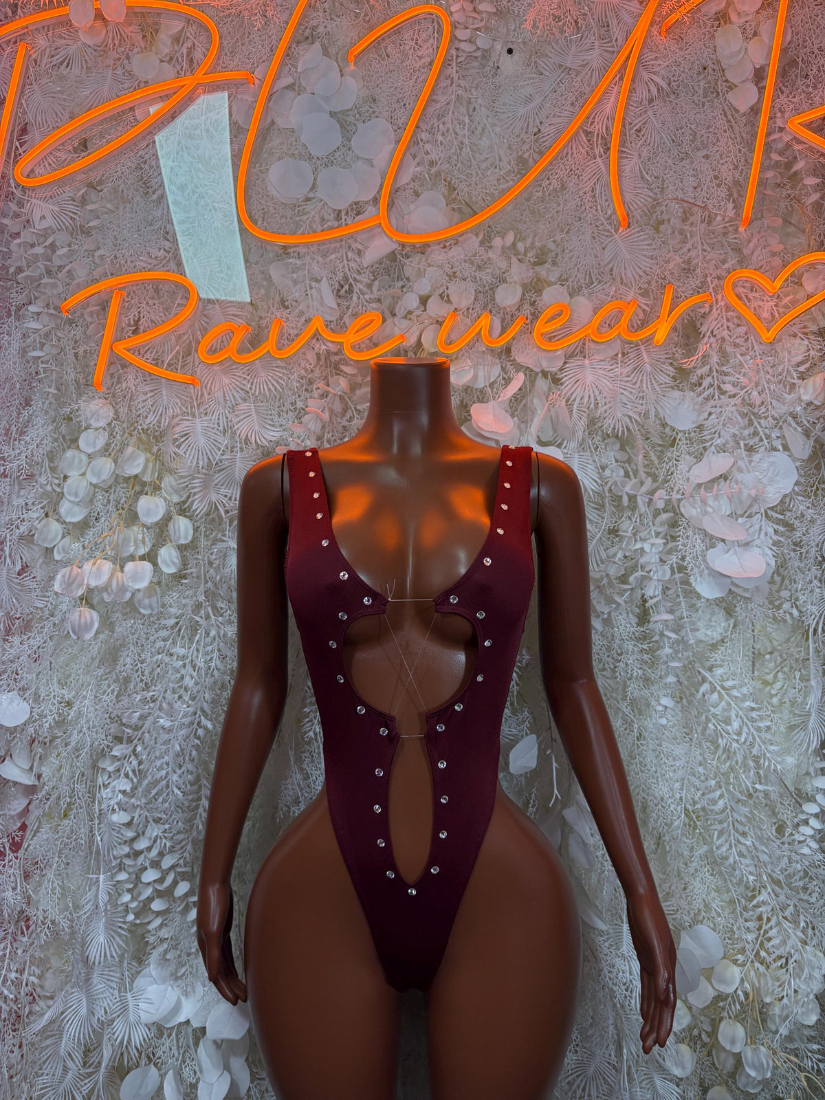 Burgundy Festival Bodysuit Women - Rave Outfit Exotic Dancewear Clubwear Bottle Girl Bodysuit