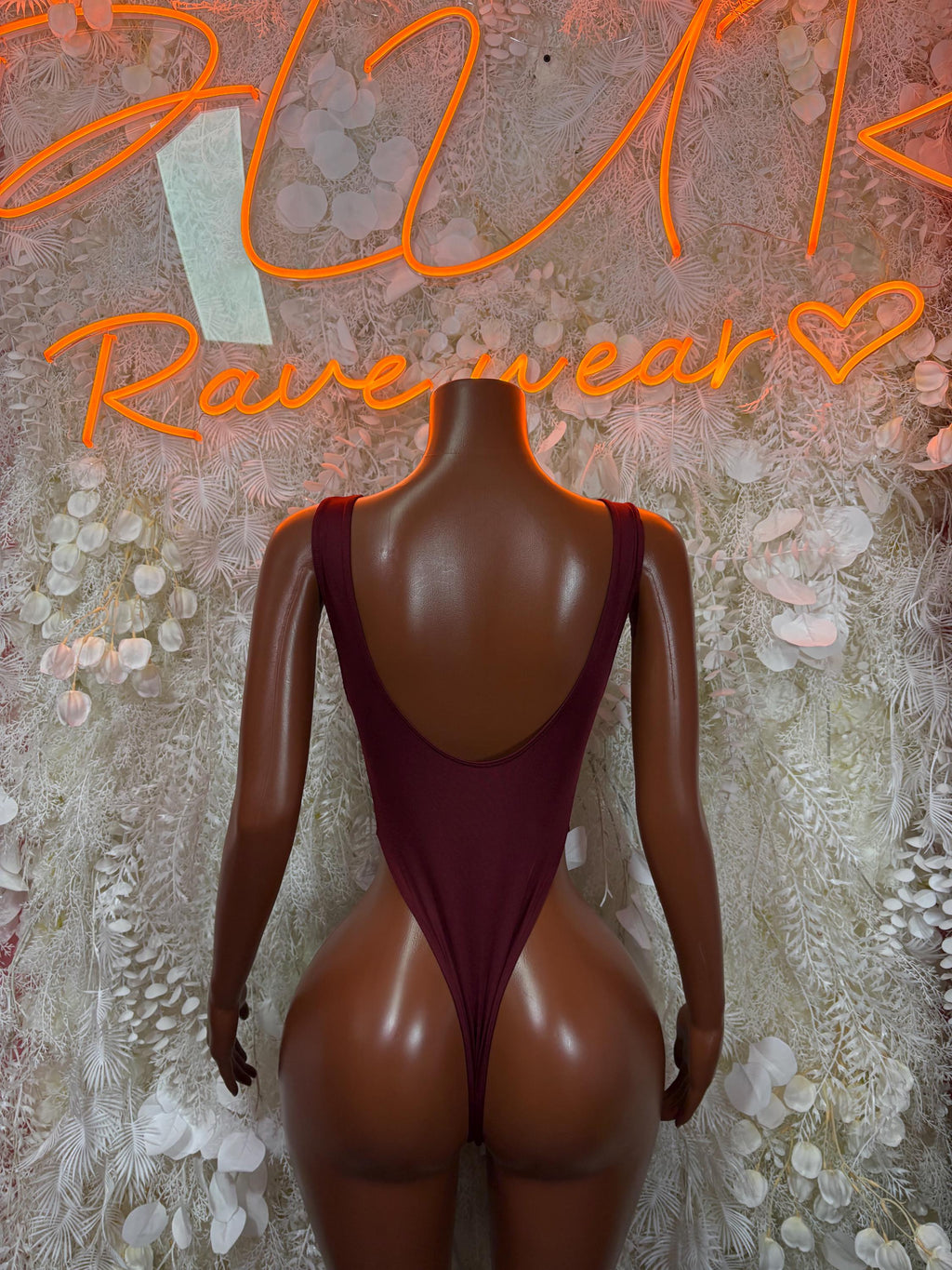 Burgundy Festival Bodysuit Women - Rave Outfit Exotic Dancewear Clubwear Bottle Girl Bodysuit - image 2