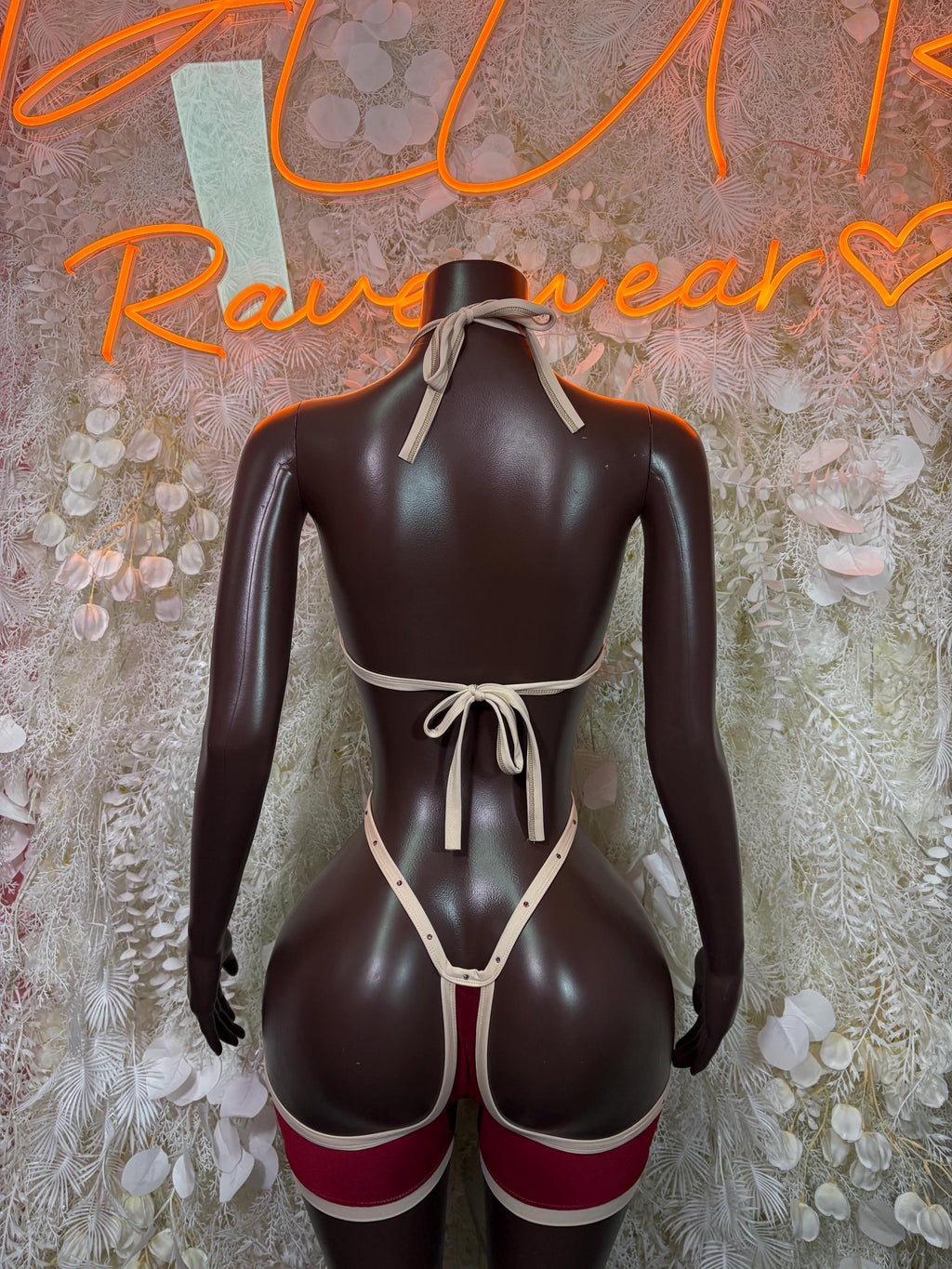 Burgundy Festival Bodysuit Women - Rave Outfit Exotic Dancewear Clubwear Bottle Girl Bodysuit - image 2