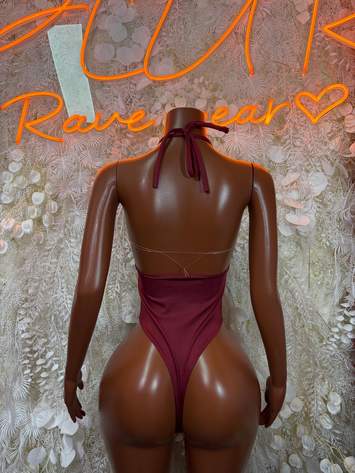Burgundy Festival Bodysuit Women - Rave Outfit Exotic Dancewear Clubwear Bottle Girl Bodysuit - image 2