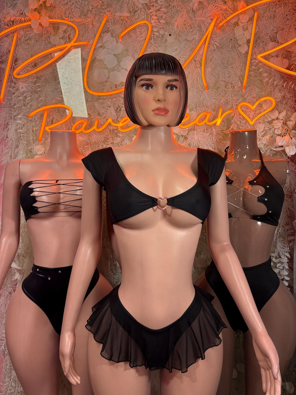 Festival Clothing Black Two Piece Set Rave Outfit Clubwear Bartender Outfit - image 3