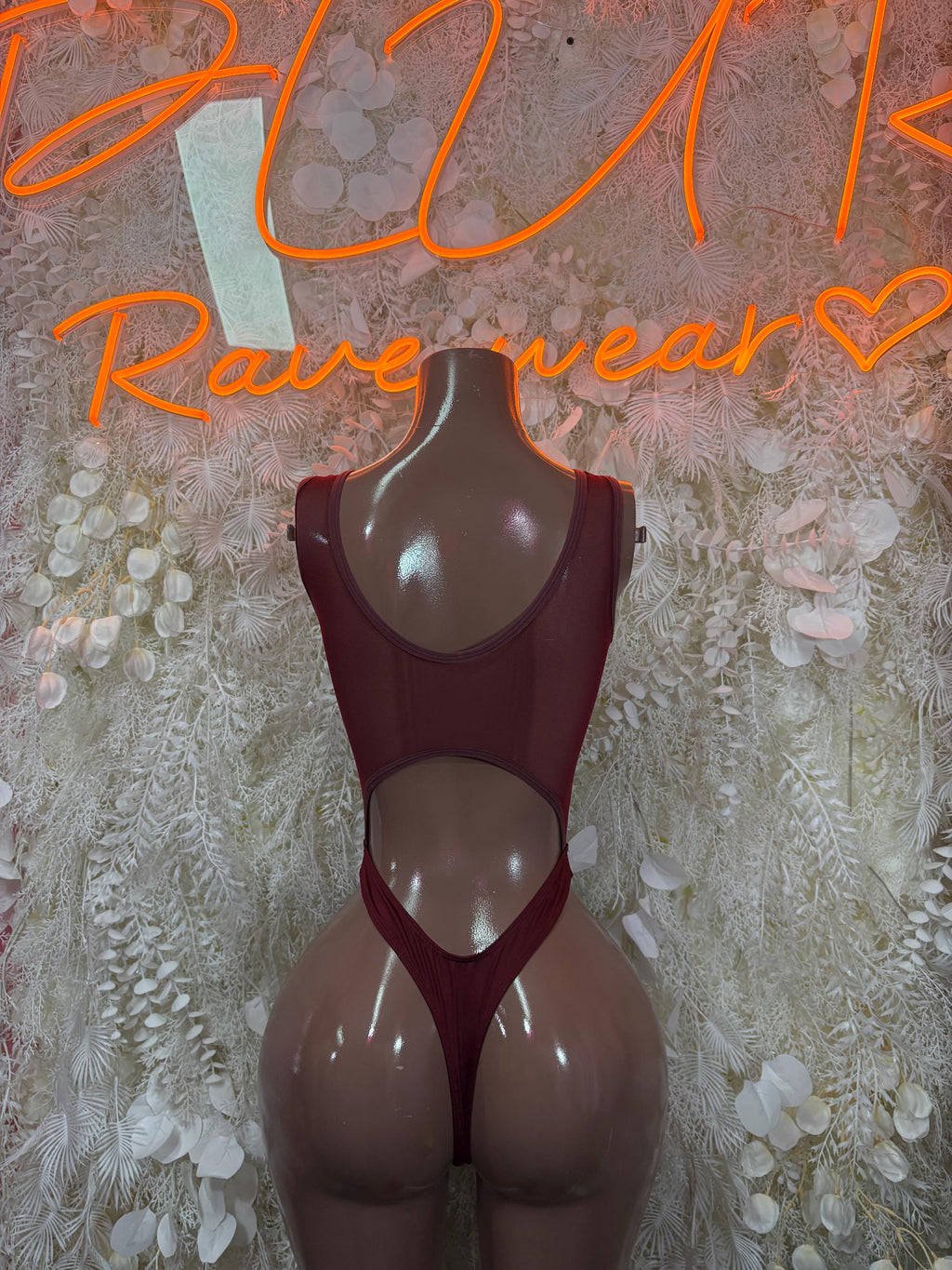 Burgundy Festival Bodysuit Women - Rave Outfit Exotic Dancewear Clubwear Bottle Girl Bodysuit - image 2