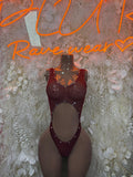 Burgundy Festival Bodysuit Women - Rave Outfit Exotic Dancewear Clubwear Bottle Girl Bodysuit