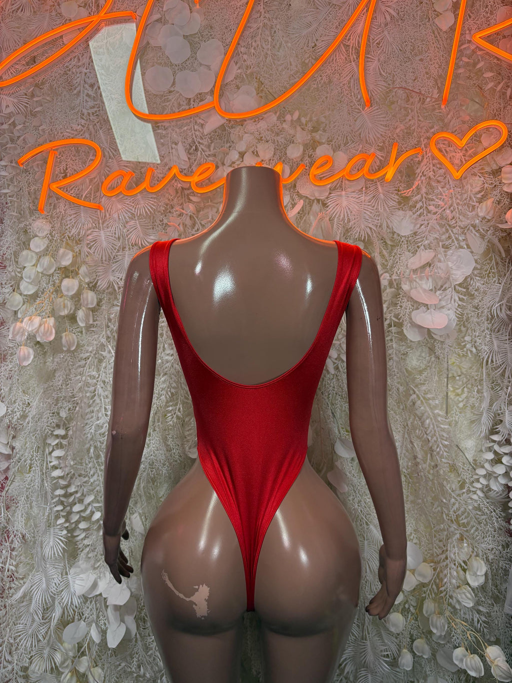 Red Bodysuit Rave Festival Outfit Women - Exotic Dancewear Stripper Clubwear Bottle Girl Ravewear - image 2