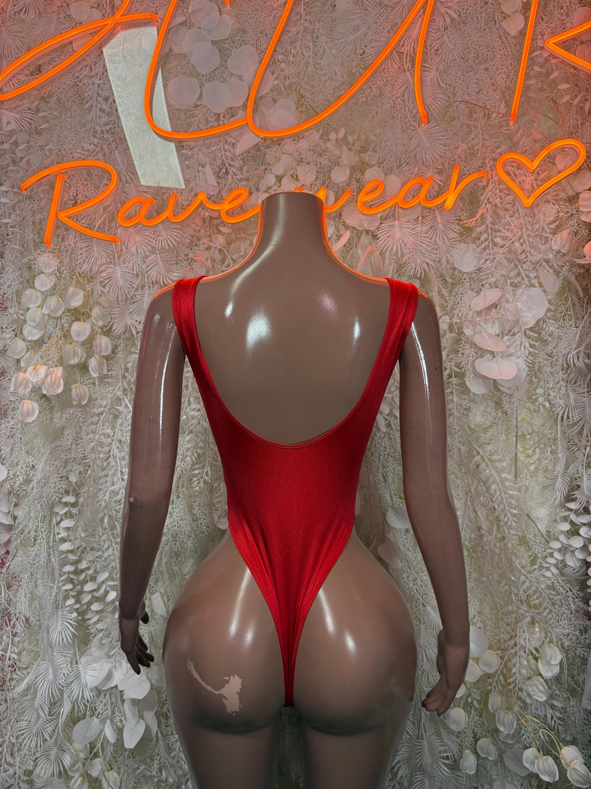 Red Bodysuit Rave Festival Outfit Women - Exotic Dancewear Stripper Clubwear Bottle Girl Ravewear - image 2