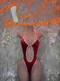 Red Bodysuit Rave Festival Outfit Women - Exotic Dancewear Stripper Clubwear Bottle Girl Ravewear