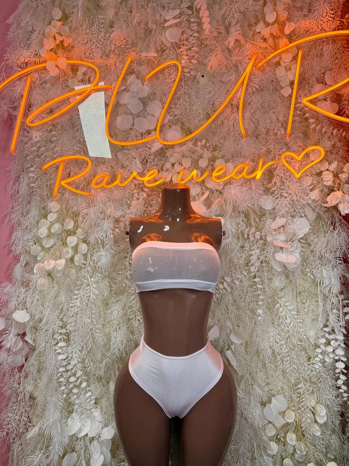 Bartender Outfit White Bikini - Bottle Service Outfit, Rave Festival Clubwear Two Piece Dancewear