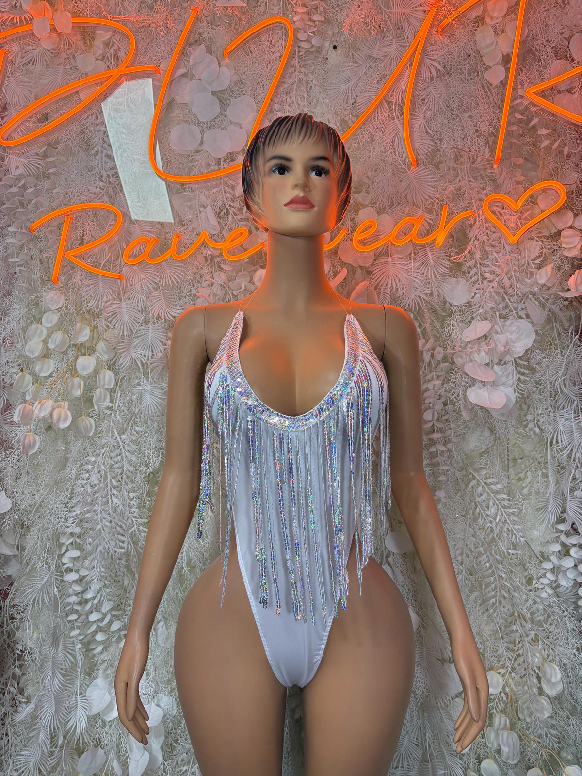 White Rave Bodysuit Women - Bottle Service Outfit Festival Clubwear Sexy One Piece Dancewear