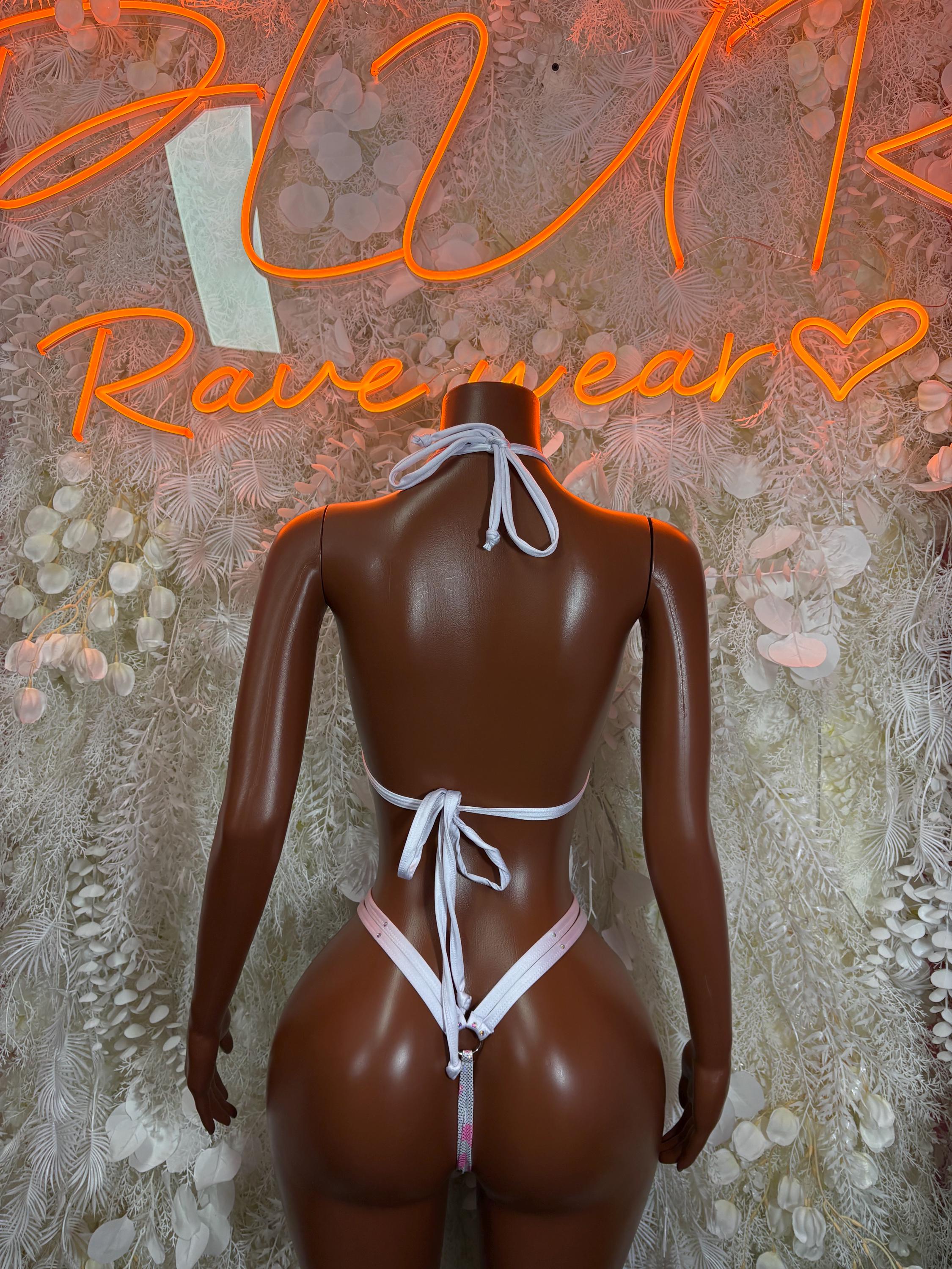 Pink heart and leopard print bikini set, triangle top and tie-back thong