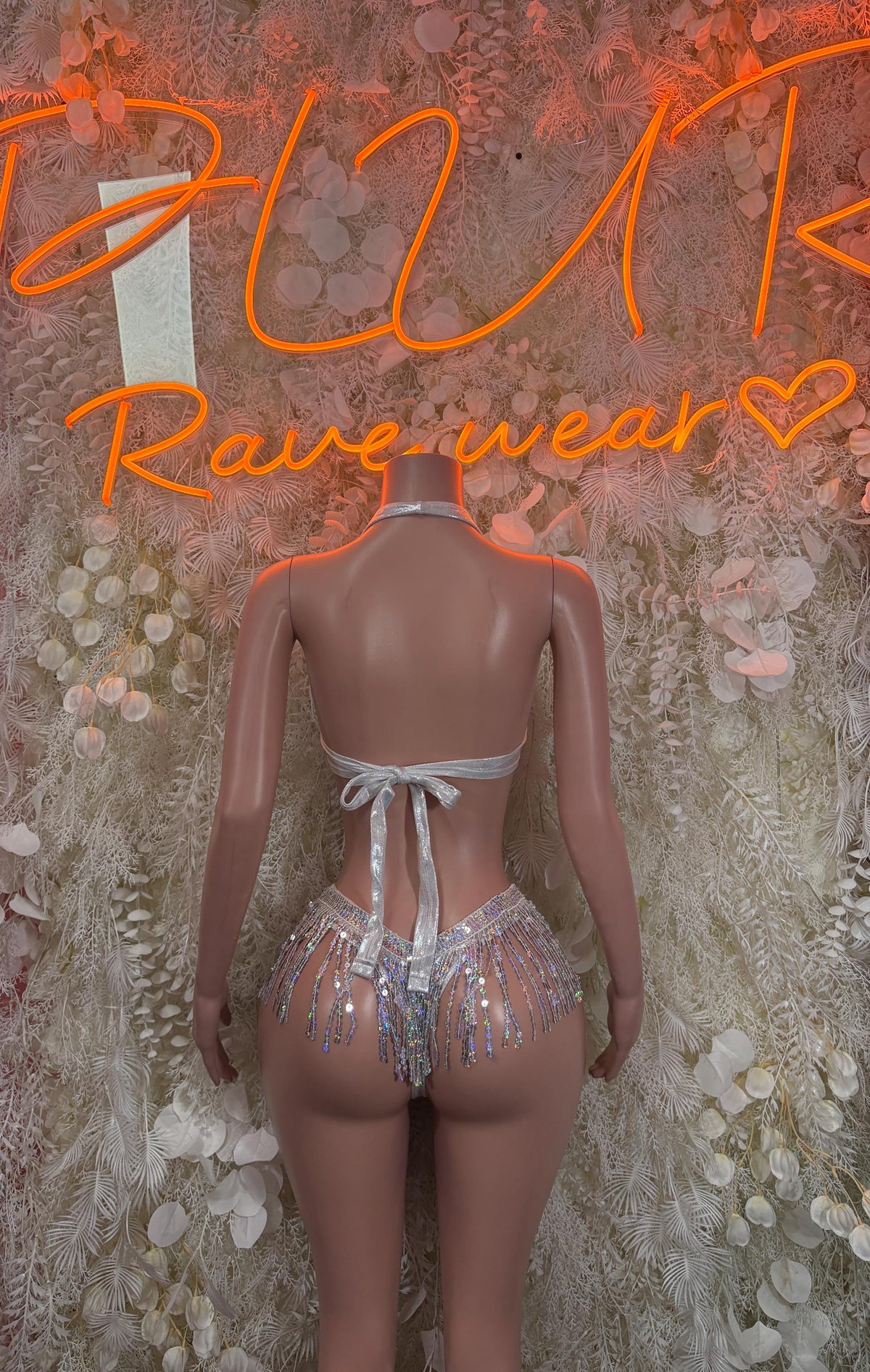 Ravewear White Metallic Two Piece Bikini Set Dancewear Rave Wear Festival Outfit Bottlegirl Bartenders - image 2