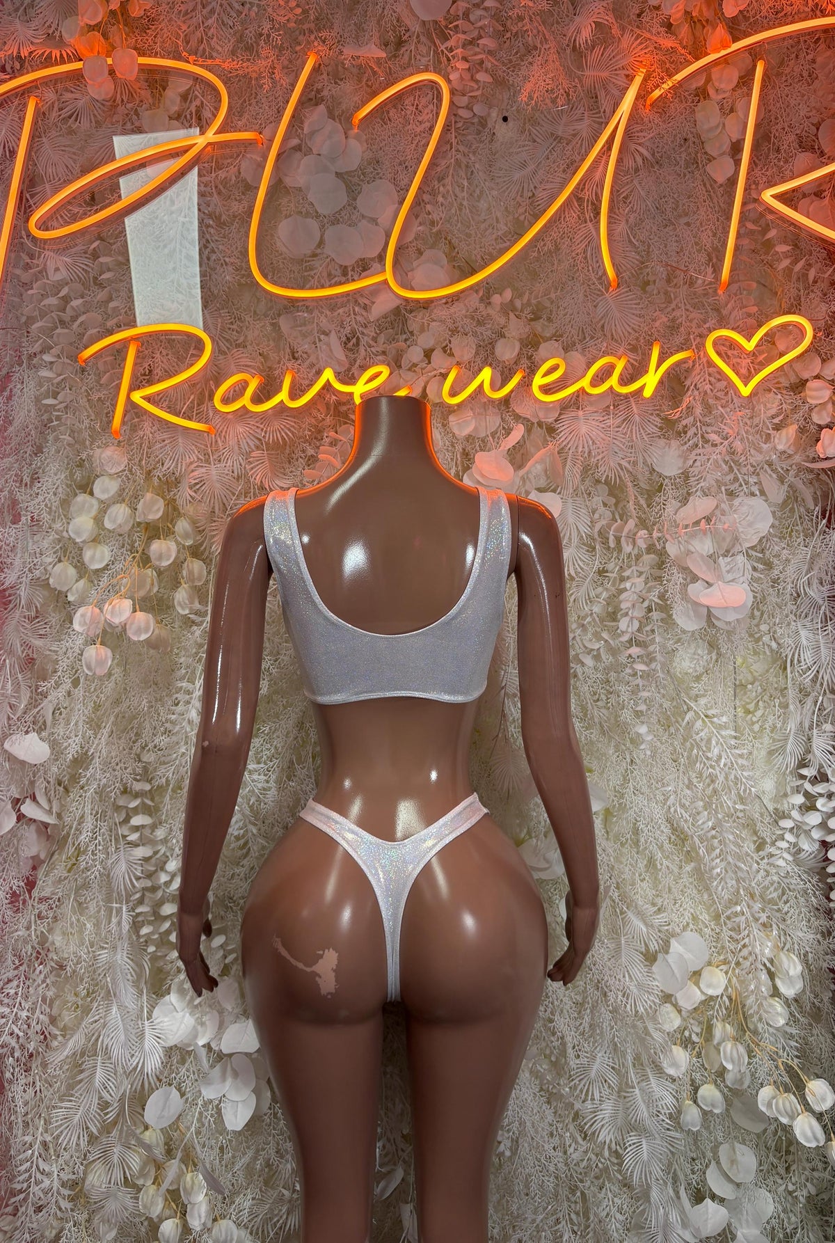 Ravewear White Metallic Two Piece Bikini Set Dancewear Rave Wear Festival Outfit Bottlegirl Bartenders - image 2
