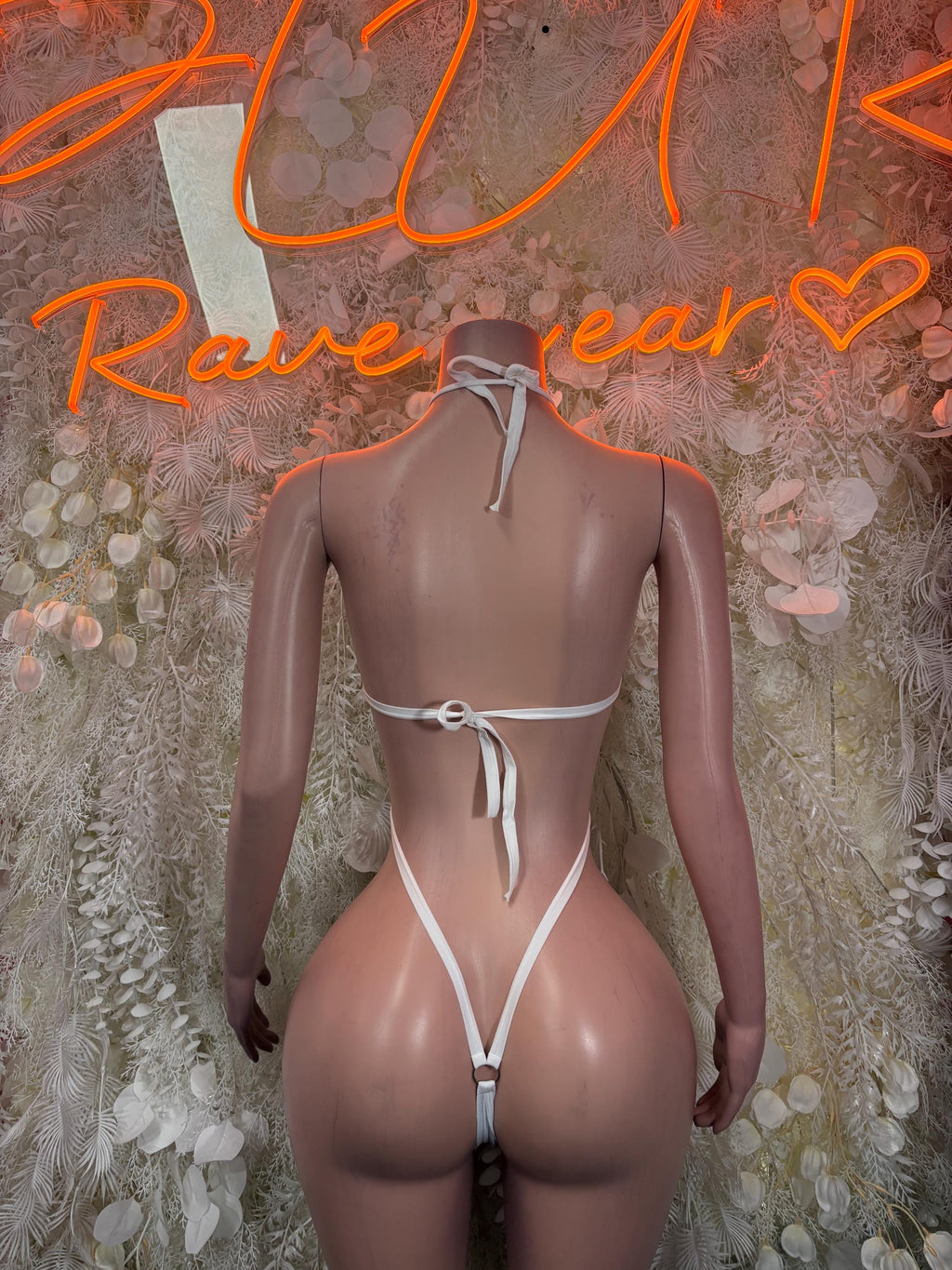 Slingshot Bikini Ravewear White Metallic Two Piece Set Dancewear Rave Wear Festival Outfit Bottlegirl Bartenders