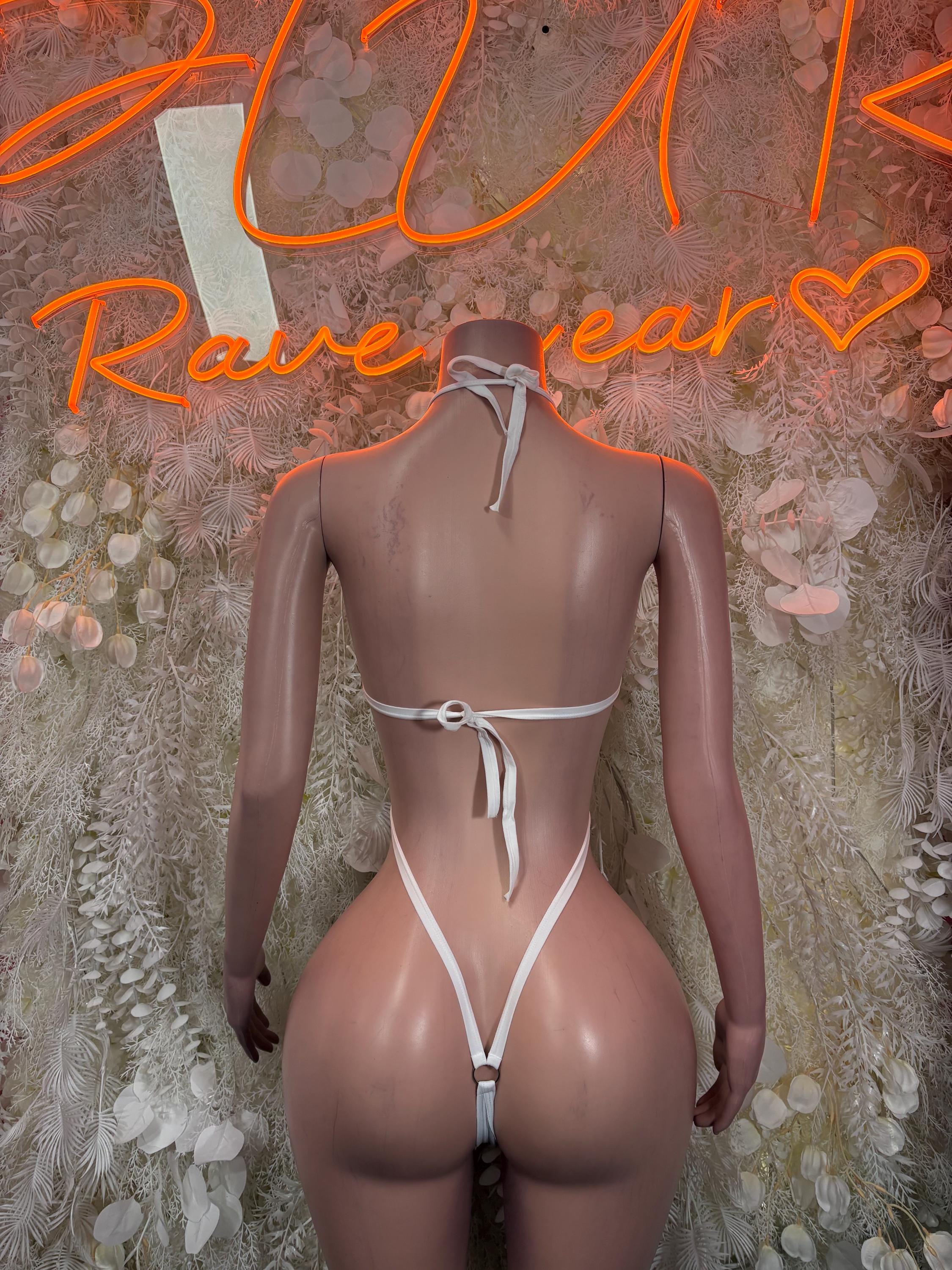 Slingshot Bikini Ravewear White Metallic Two Piece Set Dancewear Rave Wear Festival Outfit Bottlegirl Bartenders