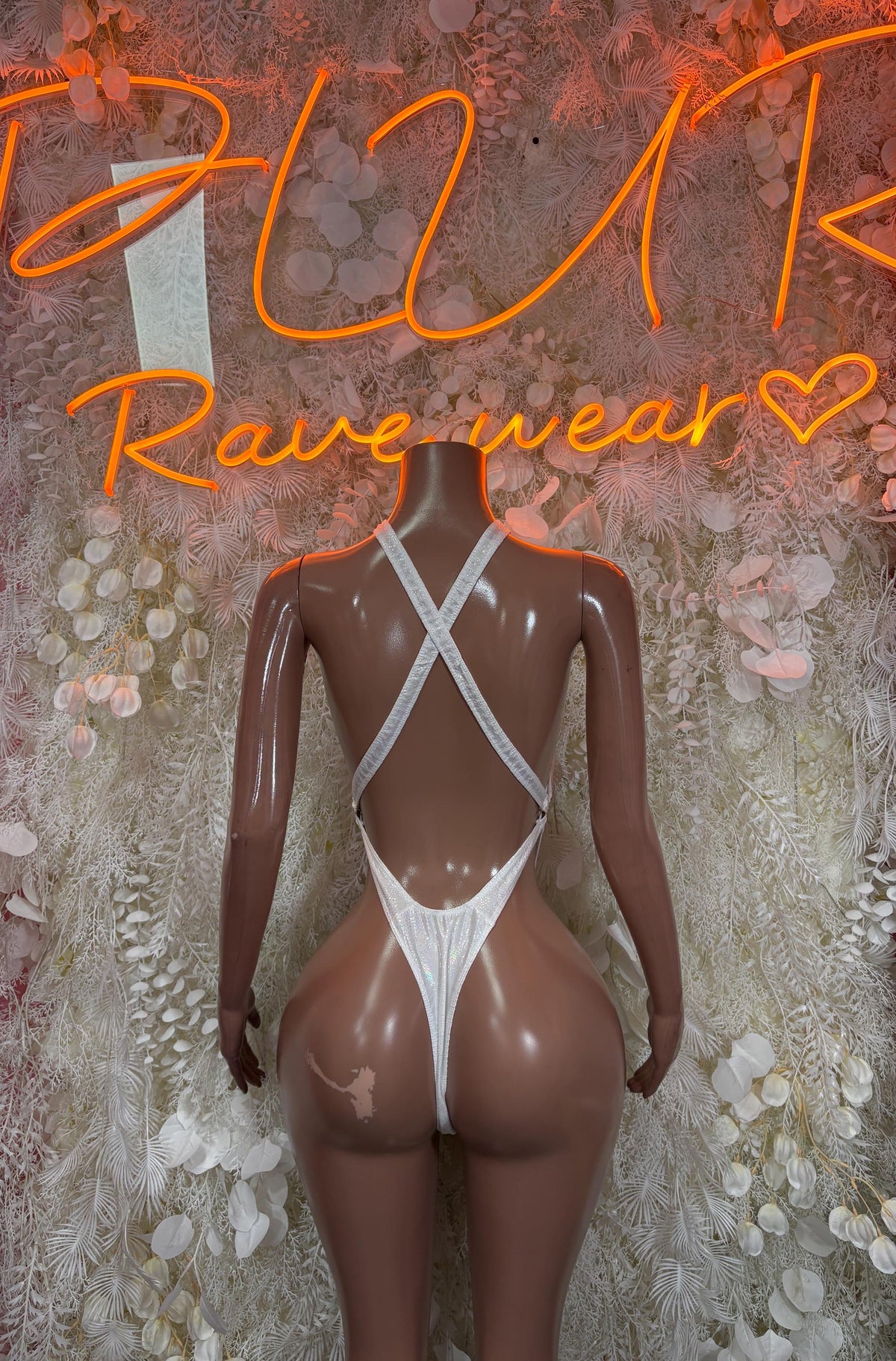 Exotic Dancewear White Metallic Bodysuit Dancewear Rave Wear Festival Outfit - image 2