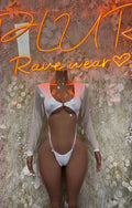 Exotic Dancewear White Metallic Slingshot Bikini Dancewear Rave Wear Festival Outfit