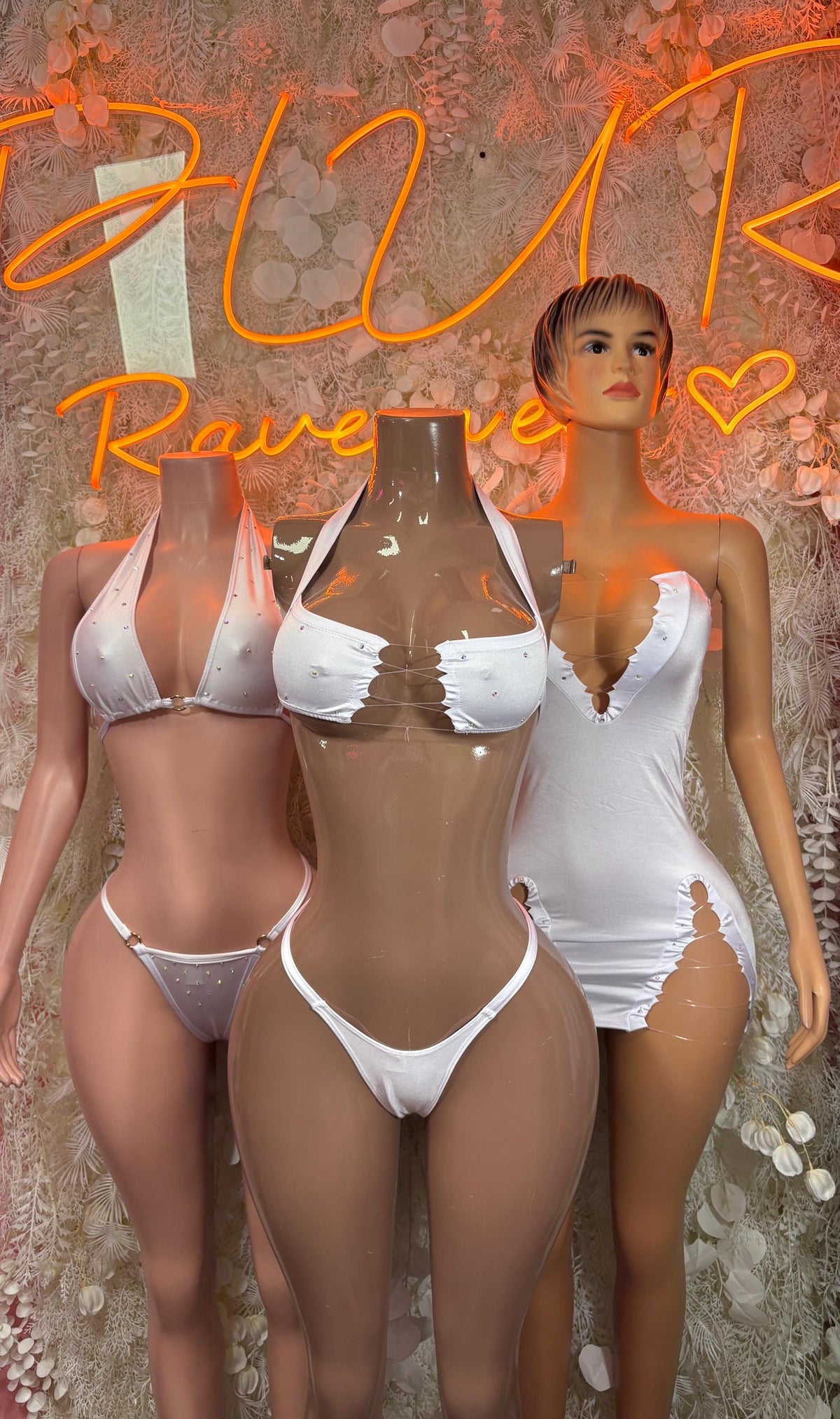 White Festival Bikini Two Piece Dancewear Rave Wear Festival Outfit - image 3