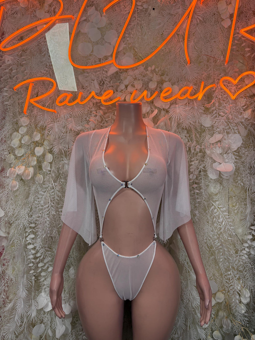 White Bodysuit - Bottle Service Outfit, Rave Festival Clubwear, Sexy One Piece Dancewear