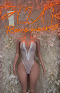 White Bodysuit Women | Sexy Rave Festival Outfit, Bottle Service Clubwear, One Piece Dancewear for Strippers &