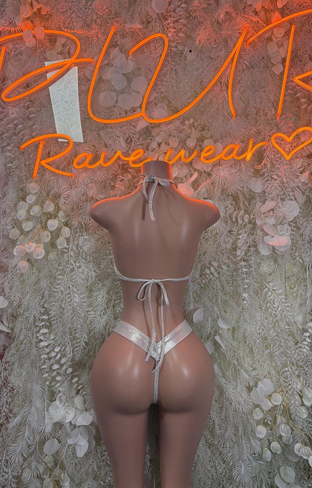 Silver Metallic Bikini Festival Outfit, Bottle Service Clubwear, Two Piece Dancewear for Strippers & Festival Goers