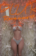 Silver Metallic Bikini Festival Outfit, Bottle Service Clubwear, Two Piece Dancewear for Strippers & Festival Goers