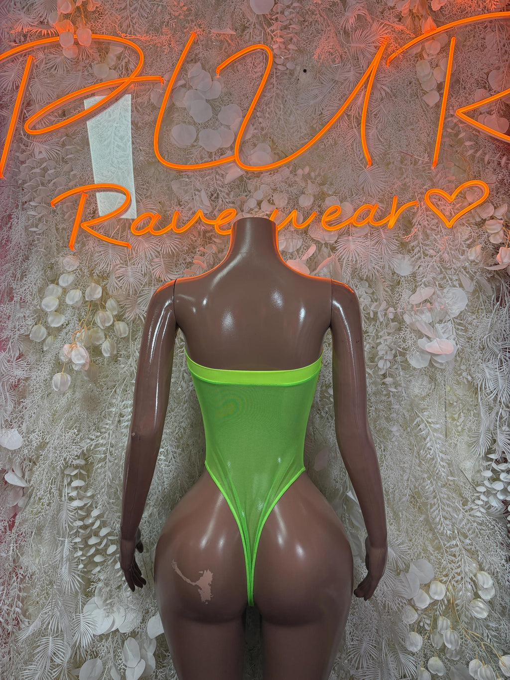 Neon green banded backless one-piece bodysuit