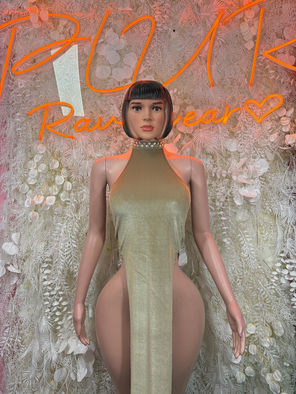 Nude Gown - Exotic Dancewear, Stripper Dress, Festival Rave Outfit, Elegant Evening Date Night Dress