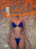 Royal blue two-piece bikini set with triangle bra and matching bikini bottoms