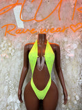Festival Bodysuit One-Piece - Neon Green Slingshot Exotic Dancewear for Performers, Raves, & Festival Clothing