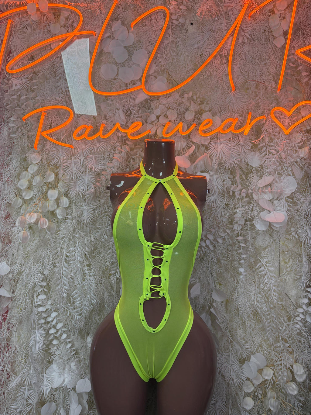 Festival Bodysuit One-Piece - Neon Green Slingshot Exotic Dancewear for Performers, Raves, & Festival Clothing