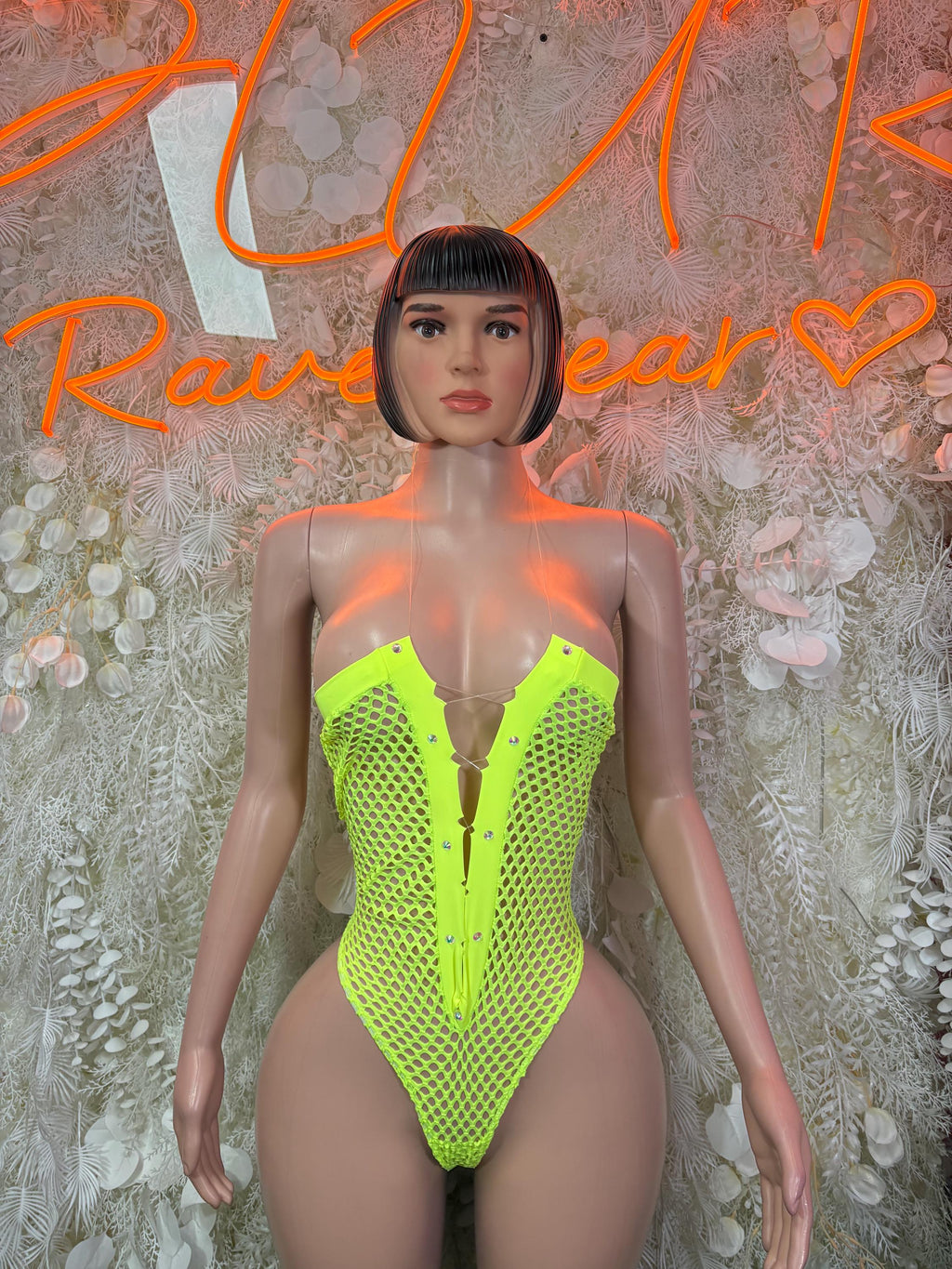 Bottlegirl Fishnet Bodysuit Neon Green Exotic Dancewear for Performers, Raves, & Festival Clothing