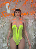 Bottlegirl Fishnet Bodysuit Neon Green Exotic Dancewear for Performers, Raves, & Festival Clothing