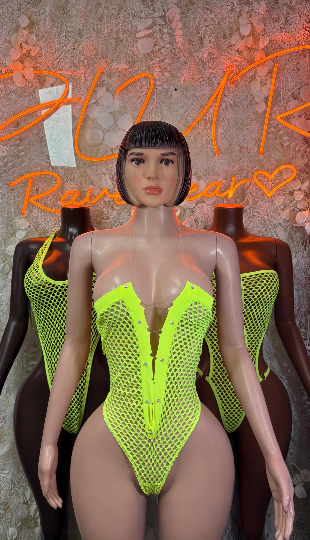 Bottlegirl Fishnet Bodysuit Neon Green Exotic Dancewear for Performers, Raves, & Festival Clothing - image 3