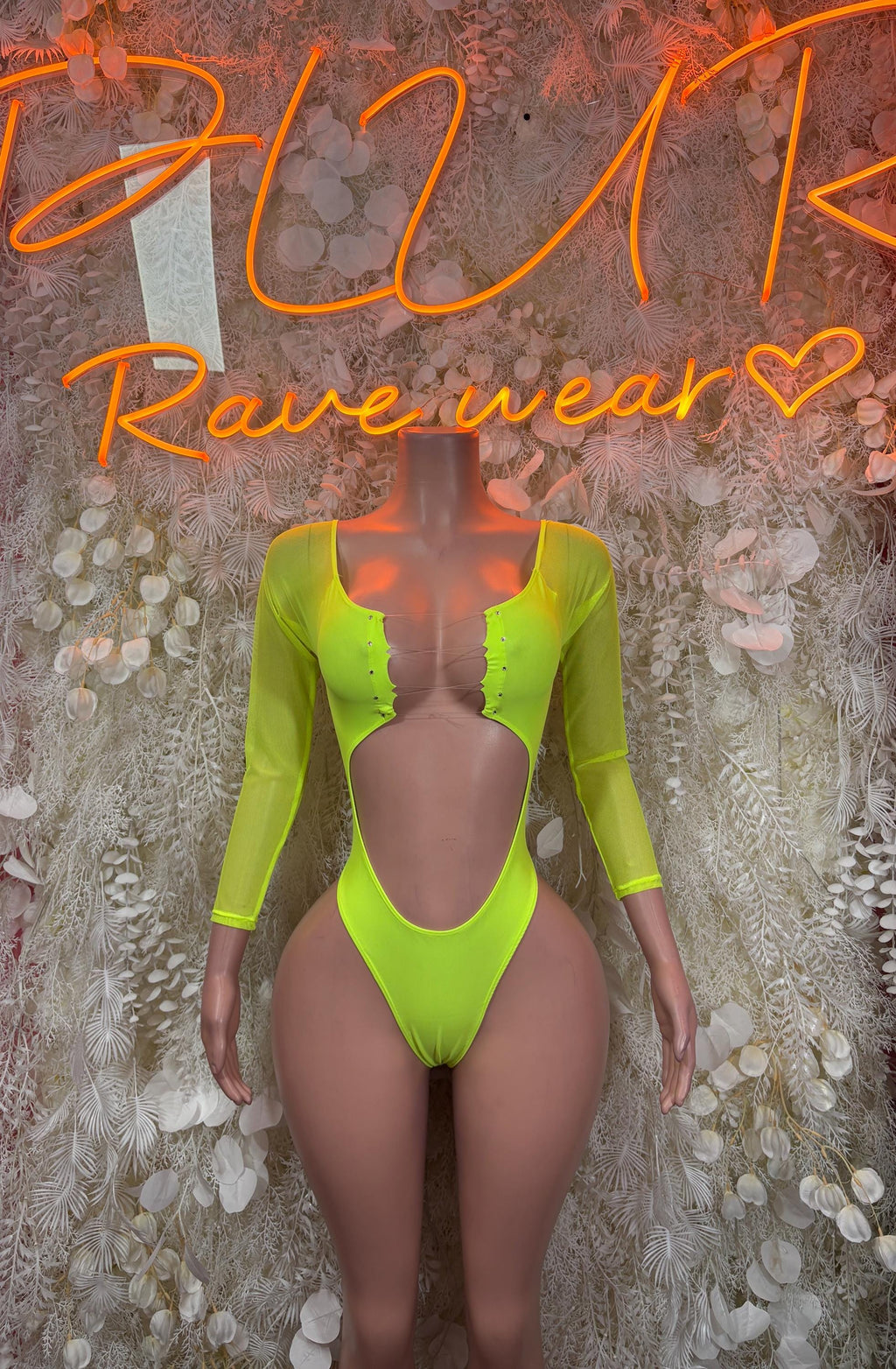 Ravewear Neon Green Fishnet Bodysuit - Bartender Service Outfit, Rave Festival Clubwear, Sexy One Piece Dancewear - image 3