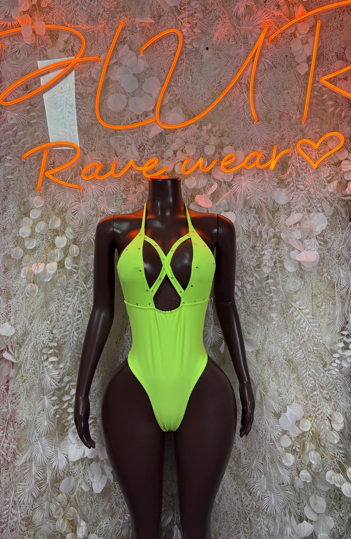 Clubwear Neon Green Bodysuit - Bartender Service Outfit, Rave Festival Clubwear, Sexy One Piece Dancewear