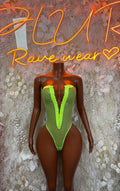 Clubwear Neon Green Bodysuit - Bartender Service Outfit, Rave Festival Clubwear, Sexy One Piece Dancewear