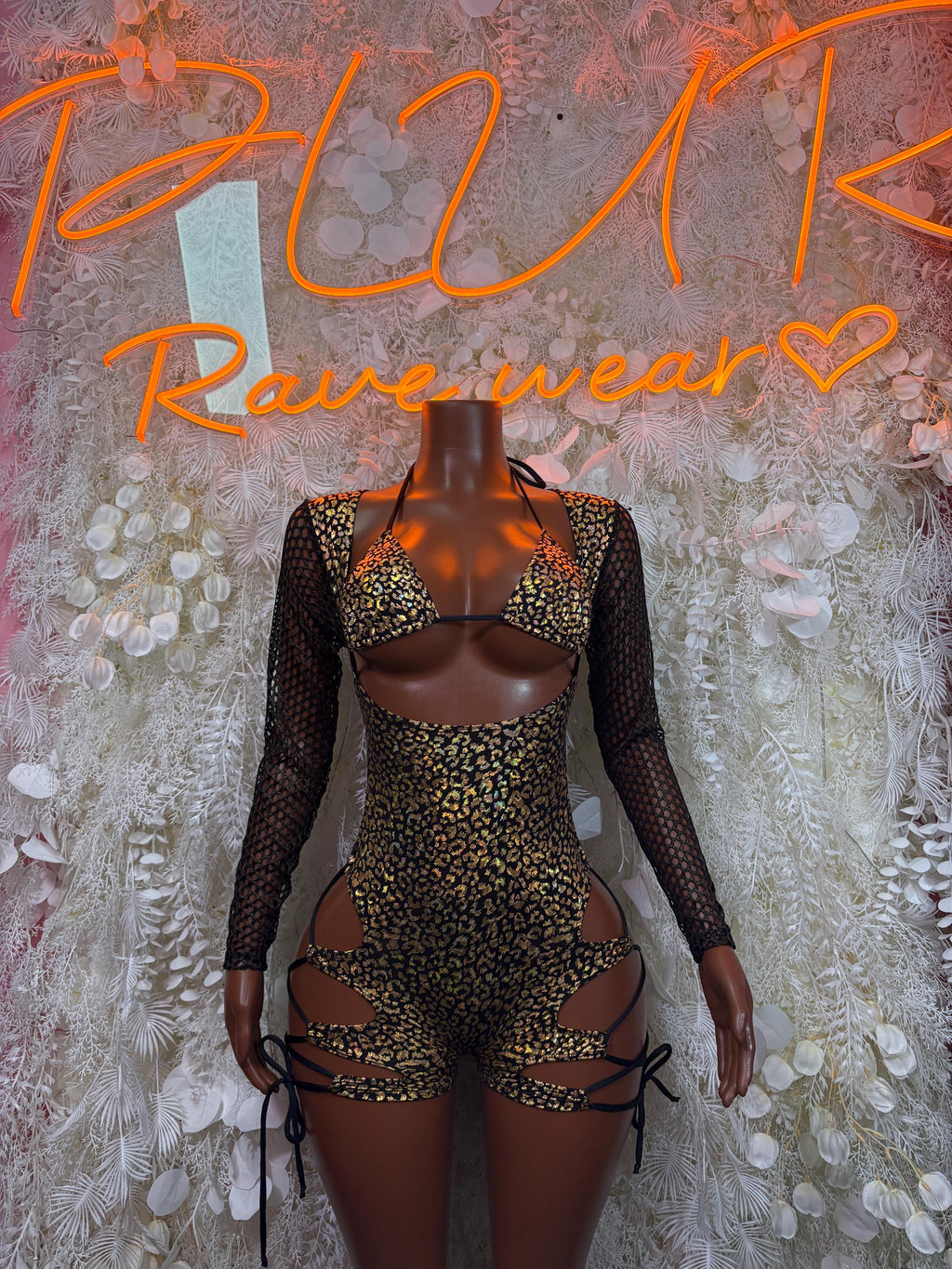Bottlegirl Bodysuit Gold Cheetah - Bartender Outfit, Dancewear, One-Piece Ravewear, Clubwear, Festival Fashion